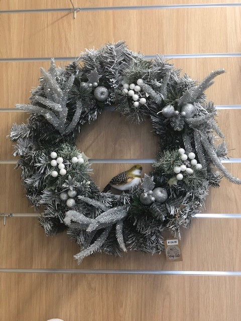 Christmas Wreath - Decorated 20" Snowy Pine Reef with Partridge