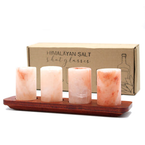 Himalayan Salt Shot Glasses & Wood Serving Tray - Set of 4
